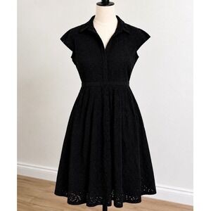 White House Black Market Eyelet Midi Shirt Dress‎ Black Size 6 NWT $200